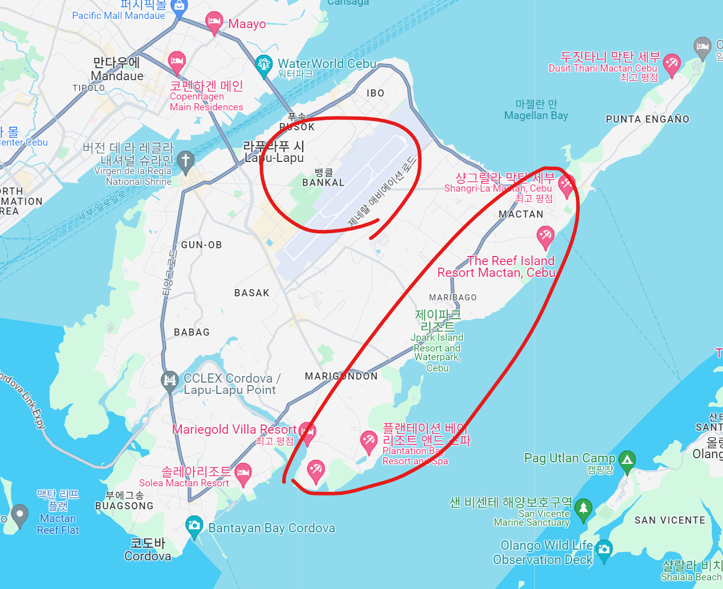 세부 자유여행 막탄섬 지도